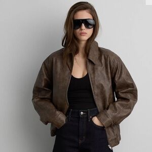 OAK + FORT // BROWN LEATHER BOMBER